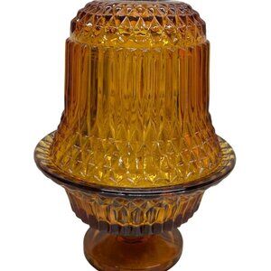 Vintage Indiana Glass Amber Diamond Point Fairy Lamp Retro MCM